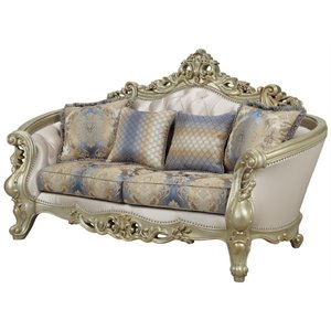 acme gorsedd loveseat with 4 pillows in cream fabric and antique white