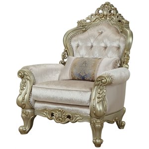 acme gorsedd chair with 1 pillow in cream fabric and antique white