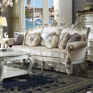 acme picardy ii sofa with 7 pillows in fabric and antique pearl