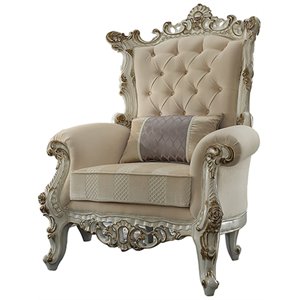 acme picardy ii accent chair with 1 pillow in fabric and antique pearl