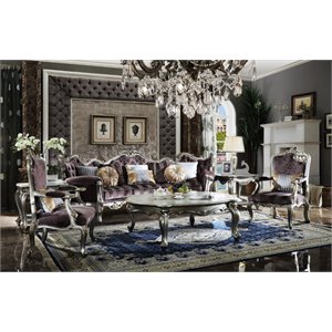 ACME Picardy Sofa with 8 Pillows in Velvet and Antique Platinum