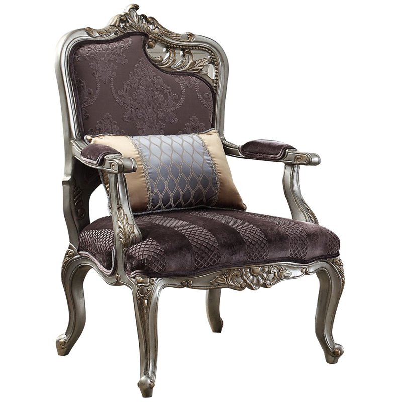 ACME Picardy Chair with 1 Pillow in Velvet and Antique Platinum