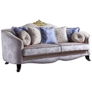 ACME Sheridan Fabric Upholstered Sofa with 7 Pillows in Cream Fabric