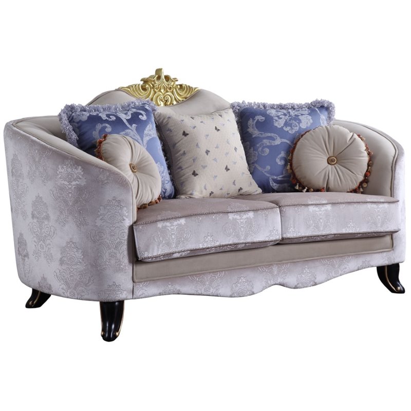 ACME Sheridan Loveseat with 5 Pillows in Cream Fabric