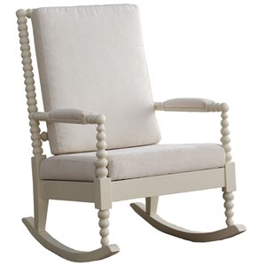 acme tristin rocking chair in cream fabric and white