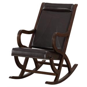 acme triton faux leather upholstered rocking chair in espresso and walnut