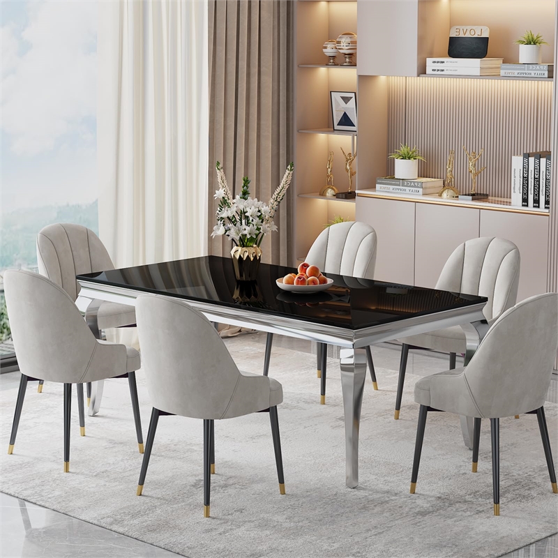 ACME Fabiola Dining Table in Stainless Steel and Black Glass