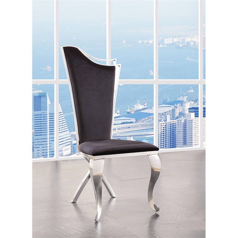 ACME Cyrene Side Chair (Set of 2) in Fabric and Stainless Steel