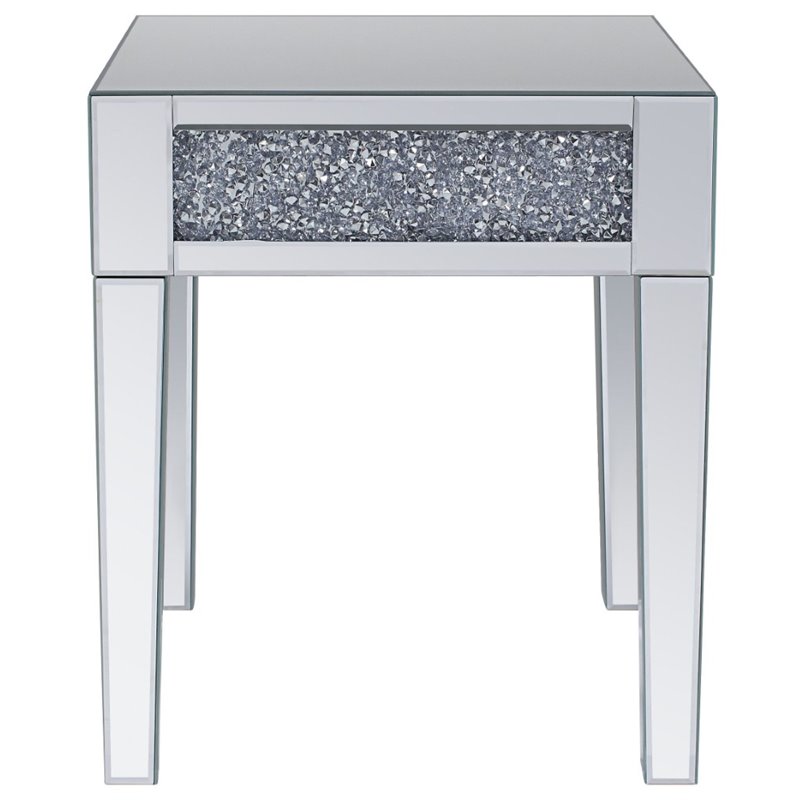 ACME Noralie Square Mirror Top End Table in Mirrored and Faux Diamonds