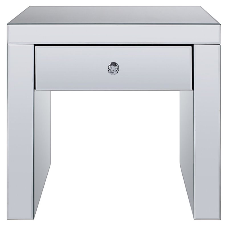 ACME Noland End Table in Mirrored and Faux Diamonds