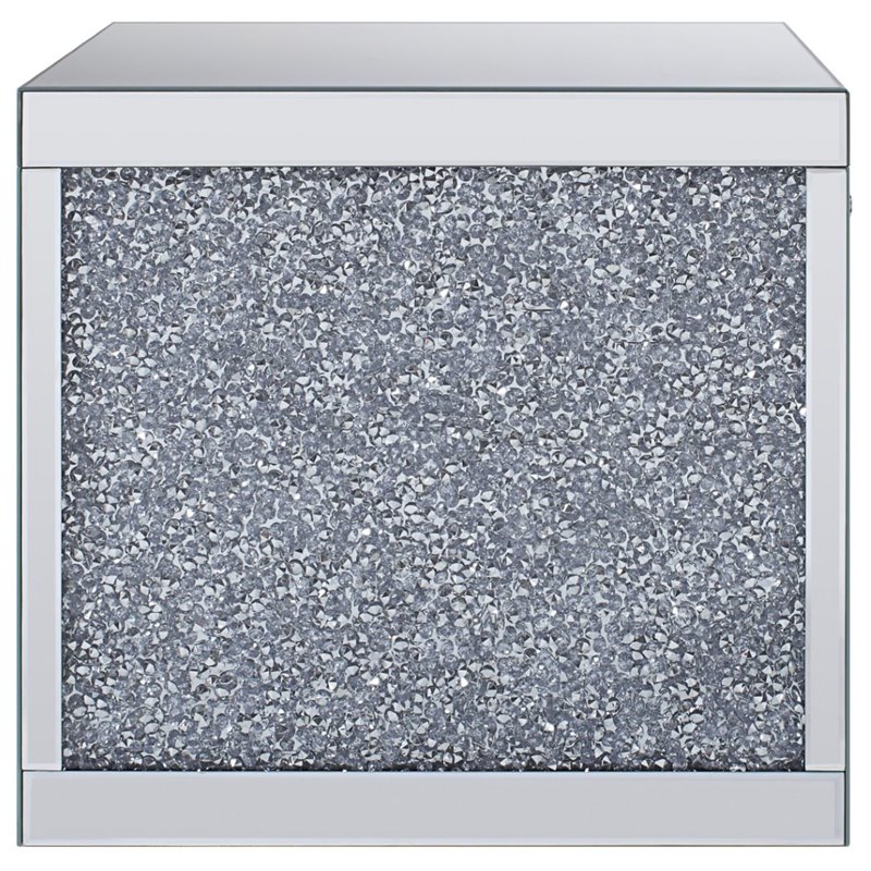 ACME Noland End Table in Mirrored and Faux Diamonds