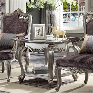 ACME Picardy Suqare Wooden End Table in Antique Platinum and Gray