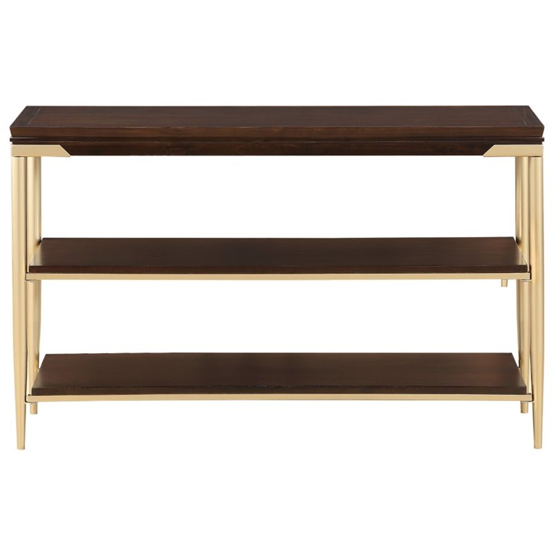 ACME Eschenbach Rectangular Wooden Sofa Table with 2 Shelves in Cherry