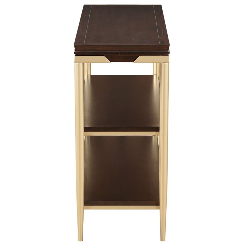 ACME Eschenbach Rectangular Wooden Sofa Table with 2 Shelves in Cherry