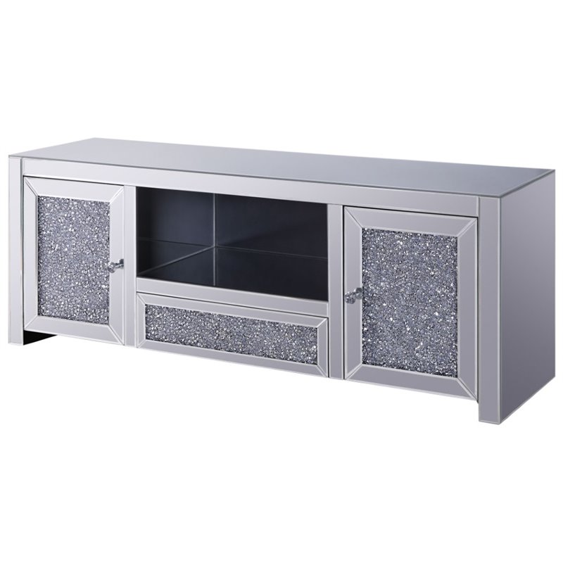 ACME Noralie TV Stand in Mirrored and Faux Diamonds - 91450