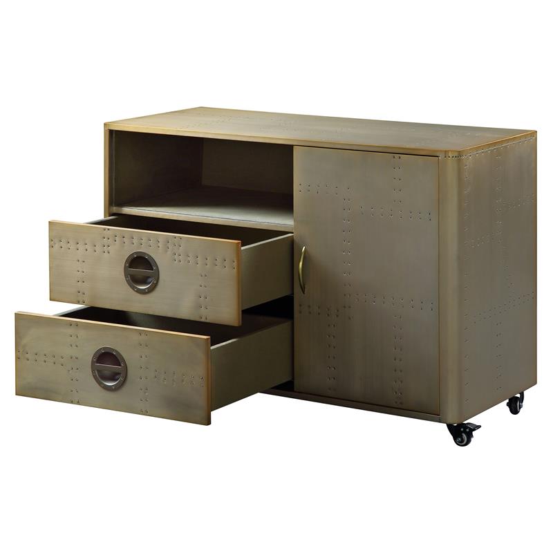 ACME Jennavieve 2-Drawers Aluminum Office Storage Cabinet with Casters in Gold