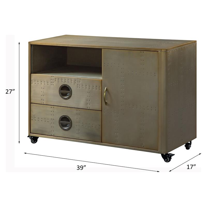 ACME Jennavieve 2-Drawers Aluminum Office Storage Cabinet with Casters in Gold
