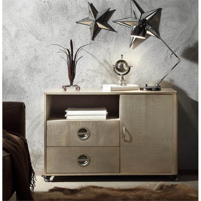 ACME Jennavieve 2-Drawers Aluminum Office Storage Cabinet with Casters in Gold