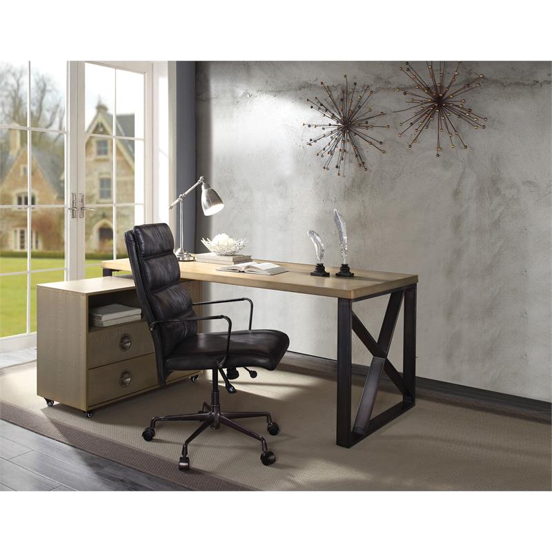 ACME Jennavieve 2-Drawers Aluminum Office Storage Cabinet with Casters in Gold