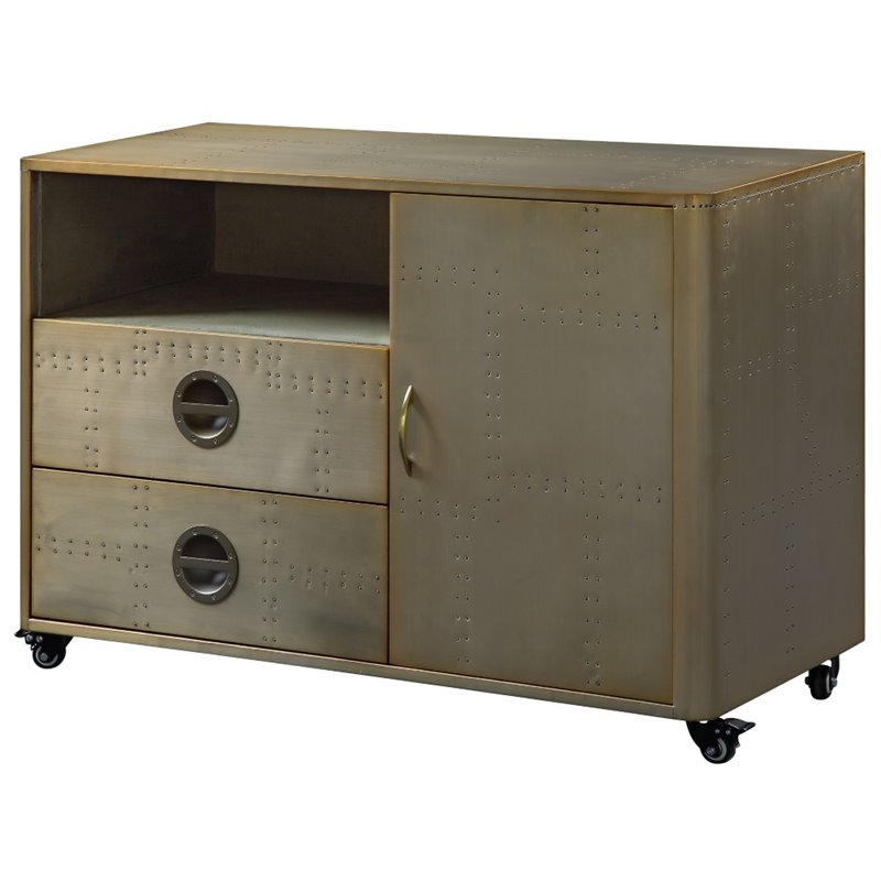 ACME Jennavieve 2-Drawers Aluminum Office Storage Cabinet with Casters in Gold