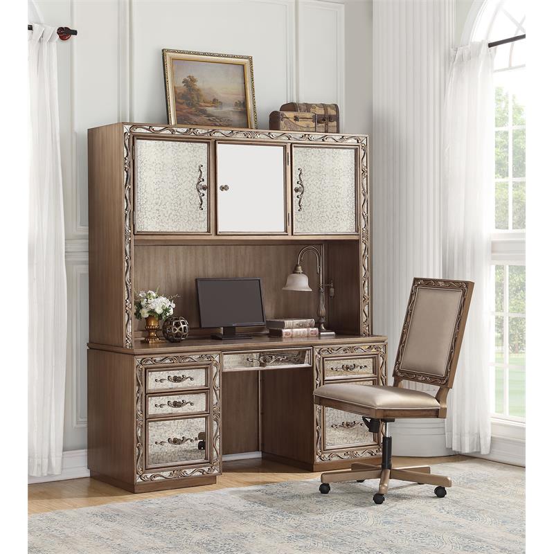 ACME Orianne Wooden 7-Drawer Computer Desk and Hutch in Antique Gold