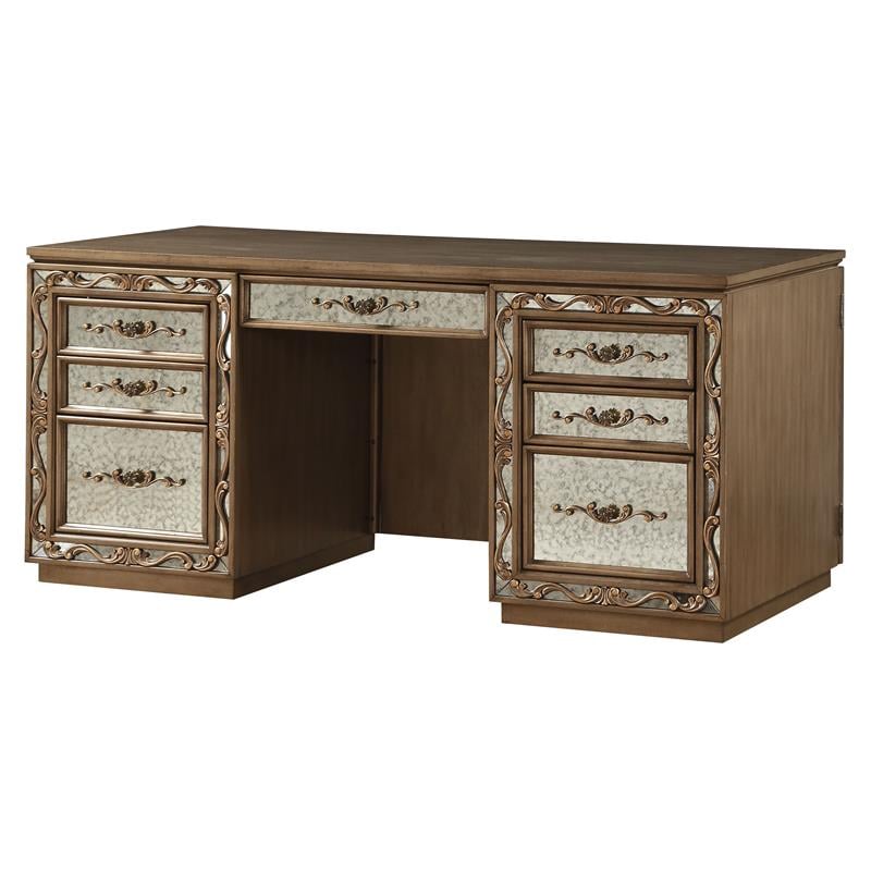 ACME Orianne Wooden 7-Drawer Computer Desk and Hutch in Antique Gold