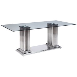 ACME Furniture Cyrene Dining Table in Stainless Steel and Clear Glass