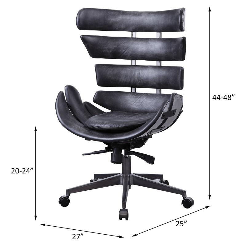 ACME Megan Leather Upholstered Office Chair in Vintage Black and Aluminum