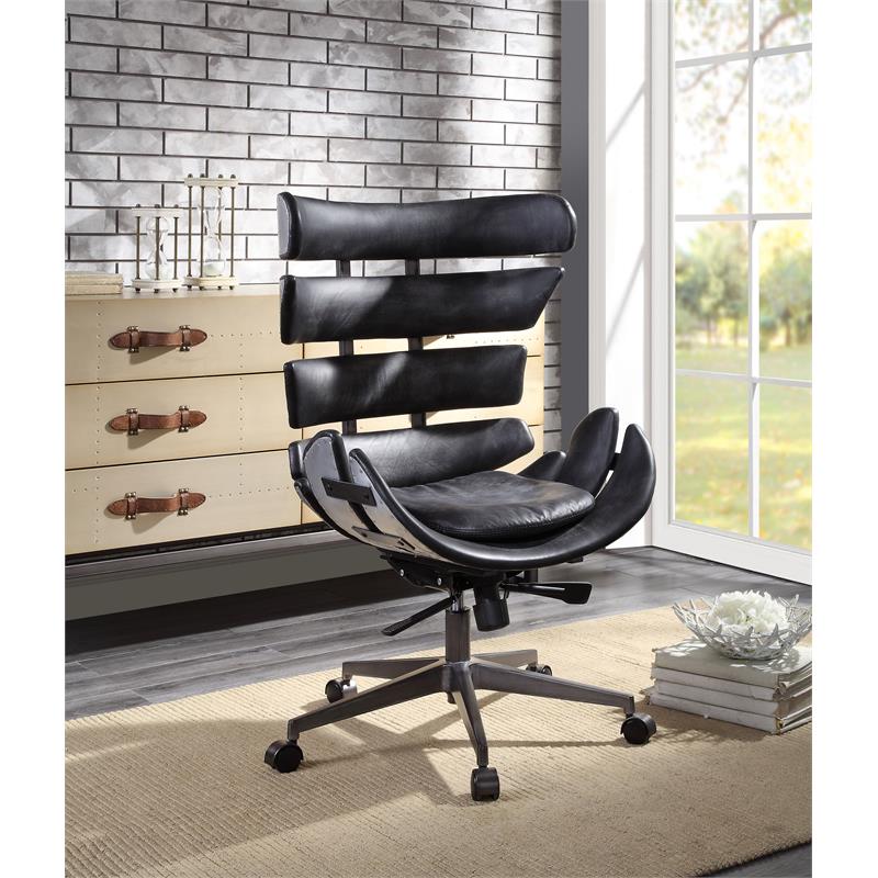 ACME Megan Leather Upholstered Office Chair in Vintage Black and Aluminum