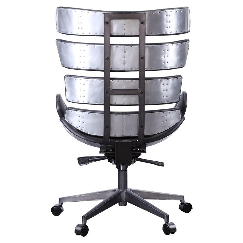 ACME Megan Leather Upholstered Office Chair in Vintage Black and Aluminum