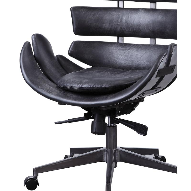 ACME Megan Leather Upholstered Office Chair in Vintage Black and Aluminum