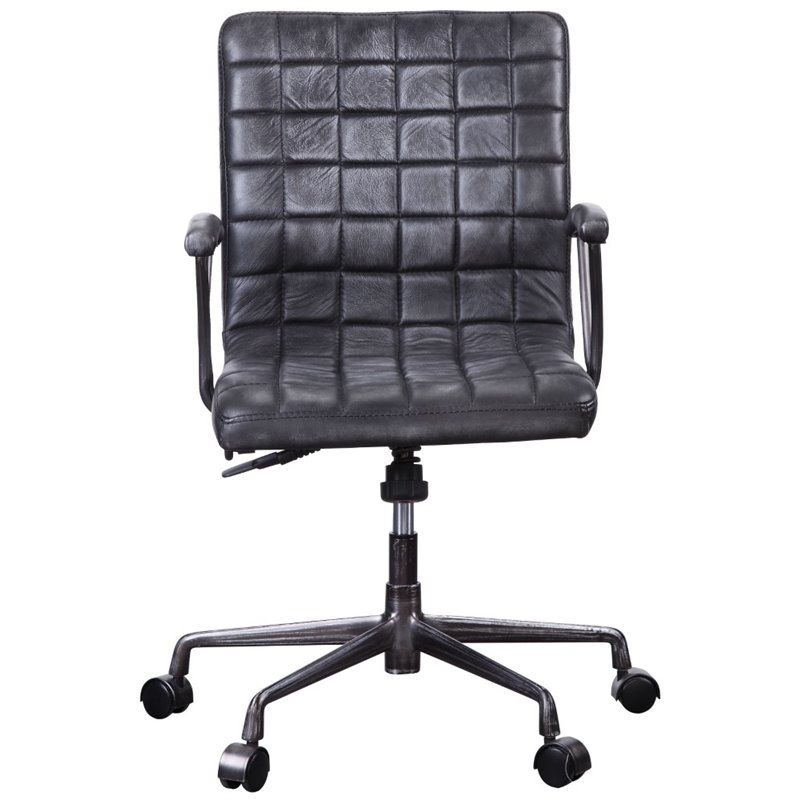 ACME Barack Tufted Leather Swivel Office Chair in Vintage Black and Aluminum