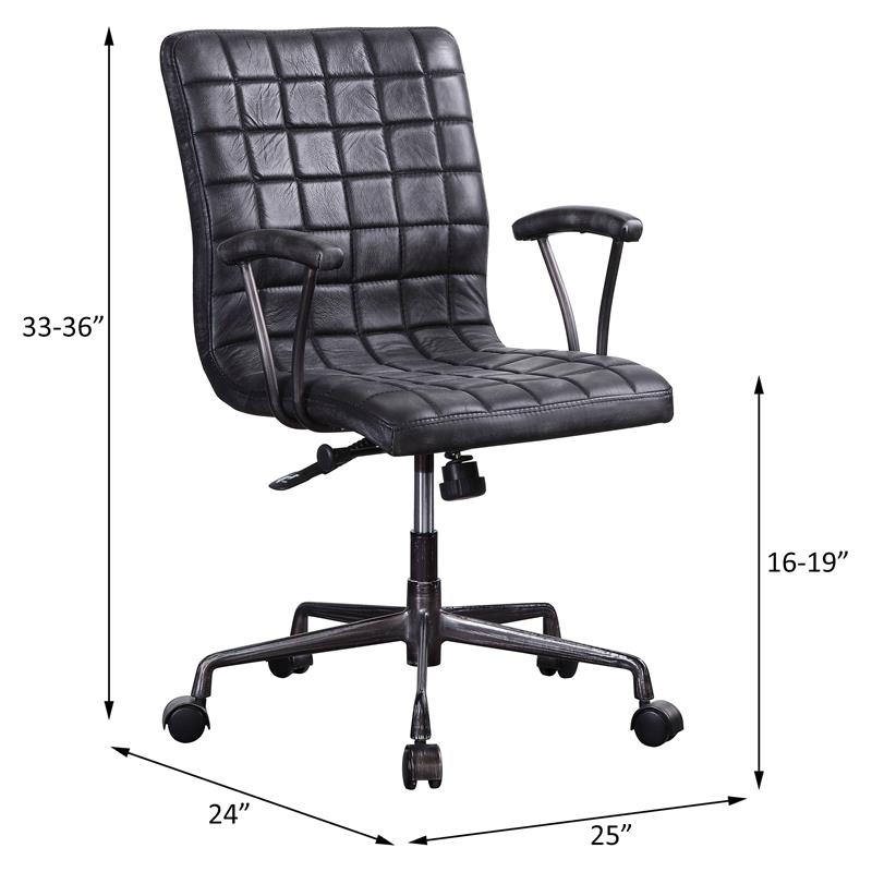 ACME Barack Tufted Leather Swivel Office Chair in Vintage Black and Aluminum