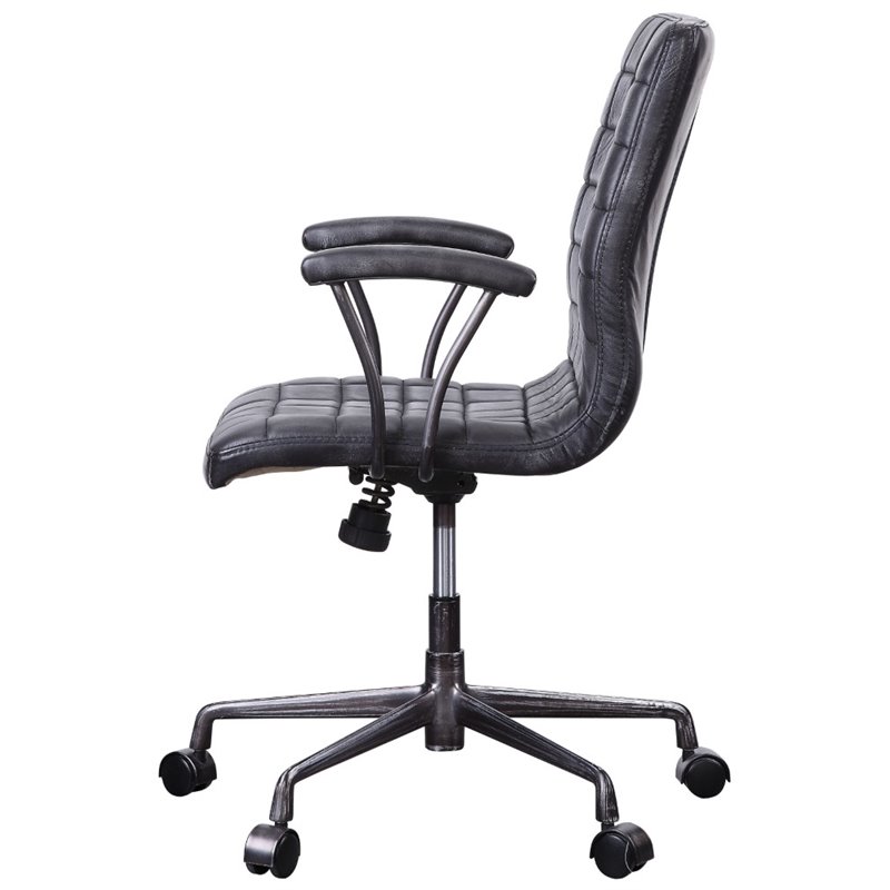 ACME Barack Tufted Leather Swivel Office Chair in Vintage Black and Aluminum