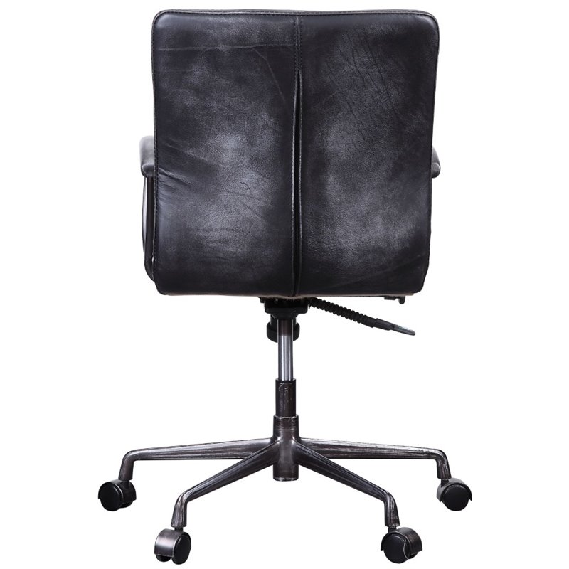 ACME Barack Tufted Leather Swivel Office Chair in Vintage Black and Aluminum