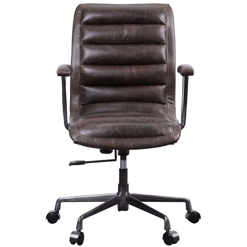 ACME Zooey Tufted Leather Upholstered Swivel Office Chair in Distress Chocolate