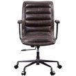ACME Zooey Tufted Leather Upholstered Swivel Office Chair in Distress Chocolate