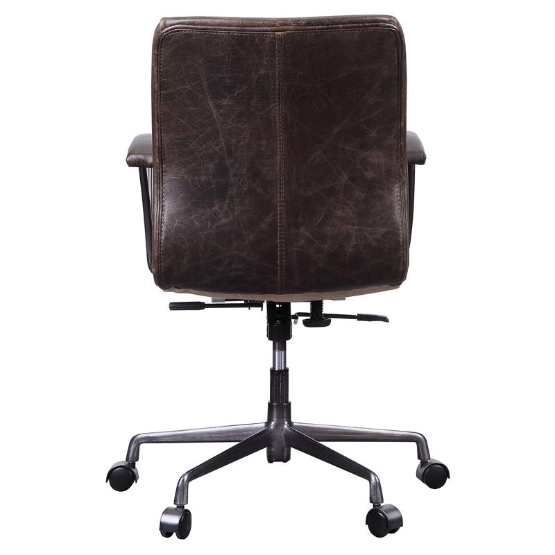 ACME Zooey Tufted Leather Upholstered Swivel Office Chair in Distress Chocolate
