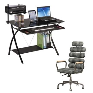 computer desk and high back adjustable swivel office chair in black