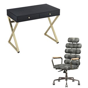 modern 2 piece writing desk and high back swivel office chair set