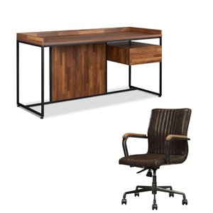 Sara 2 Piece Home Office Desk and Leather Rustic Swivel Office Chair Set