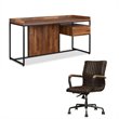 Sara 2 Piece Home Office Desk and Leather Rustic Swivel Office Chair Set