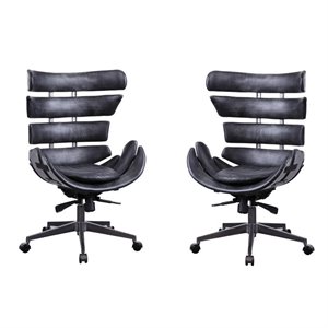 (Set of 2) Executive Office Chair in Black Top Grain Leather