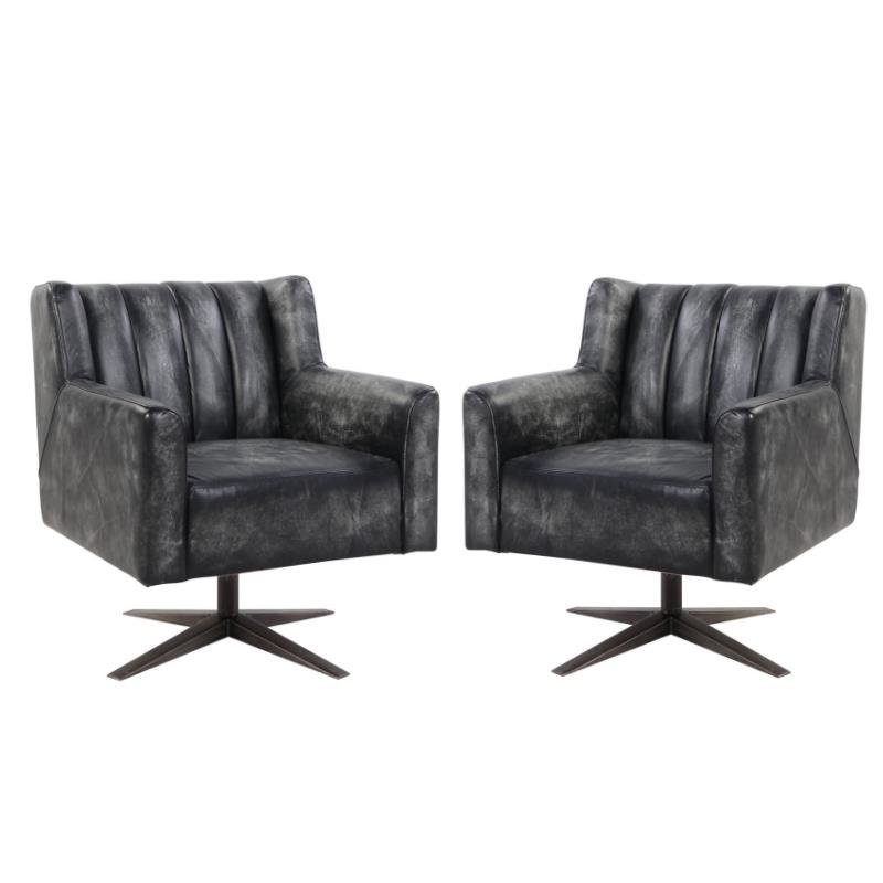 (Set of 2) Executive Office Chair in Black Top Grain Leather | Cymax
