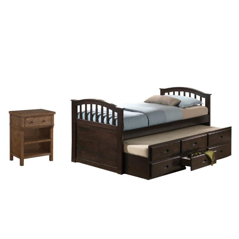 San Marino 2 Piece Kids Bedroom Set With Trundle Full Bed And Nightstand In Wood