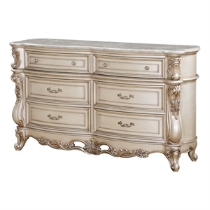 acme gorsedd dresser in marble and antique white