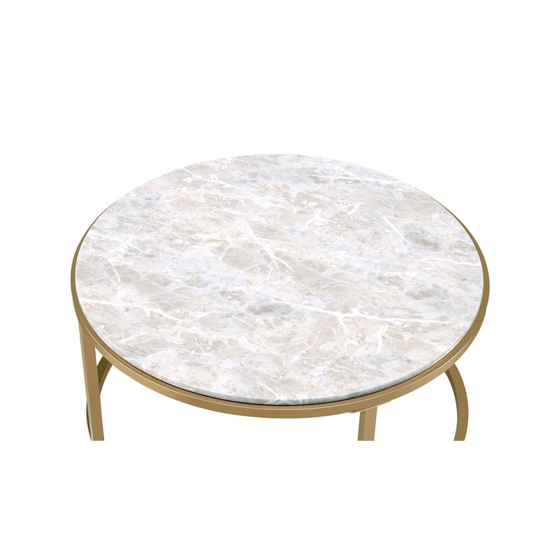 ACME Shanish 2-Piece Round Faux Marble Top Coffee Table Set in Gold and Clear