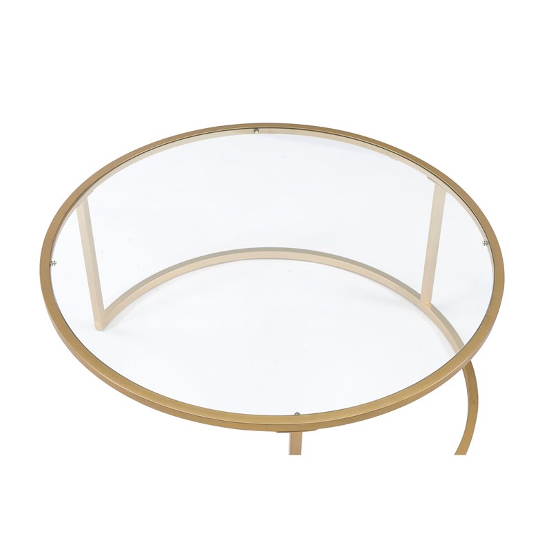 ACME Shanish 2-Piece Round Faux Marble Top Coffee Table Set in Gold and Clear