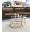 ACME Shanish 2-Piece Round Faux Marble Top Coffee Table Set in Gold and Clear