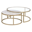 ACME Shanish 2-Piece Round Faux Marble Top Coffee Table Set in Gold and Clear